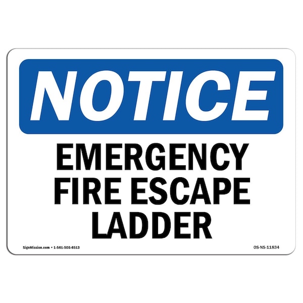 OSHA Sign, Emergency Fire Escape Ladder, 5in X 3.5in Decal, 10PK, 3.5" W, 5" L, Landscape, PK10